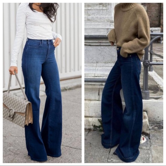 Wide Leg Boho  5 Pocket Best Fitting Jeans in a Dark Wash - Picture 3 of 8